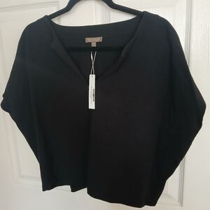 Lilla P Black Split Neck Dolman Wedge Top Boxy Cropped Comfort Boho Grunge Basic